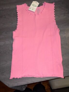 💞 Very J Pink Ribbed Lettuce-Edge Sleeveless Tank NWT